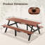 Ensemble de table de pique-nique en bois massif 75 po 75 po Capacité de 2200 lb Brun rustique pour l'extérieur avec trou de parasol pour terrasse, pelouse et barbecue (190 cm)