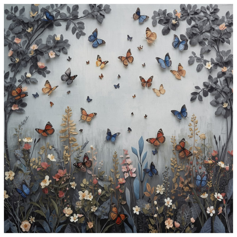 Tapis de bain papillons et fleurs sauvages, L 24 po x L 17 po