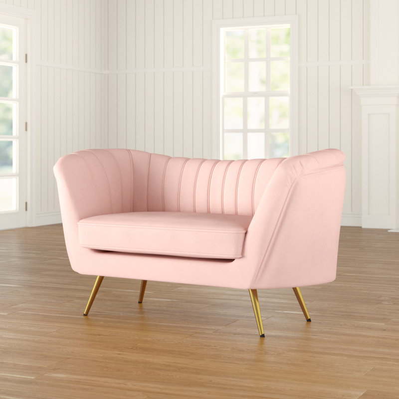 Causeuse en velours à accoudoirs évasés Margo, Velours rose