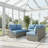 59.8"Width Outdoor Wicker Armless Sofa Set, 2-Piece Patio Loveseat Set With Blue Cushions