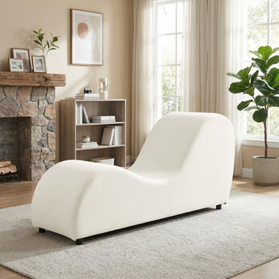 Chaise longue en velours courbé avec housse amovible, beige