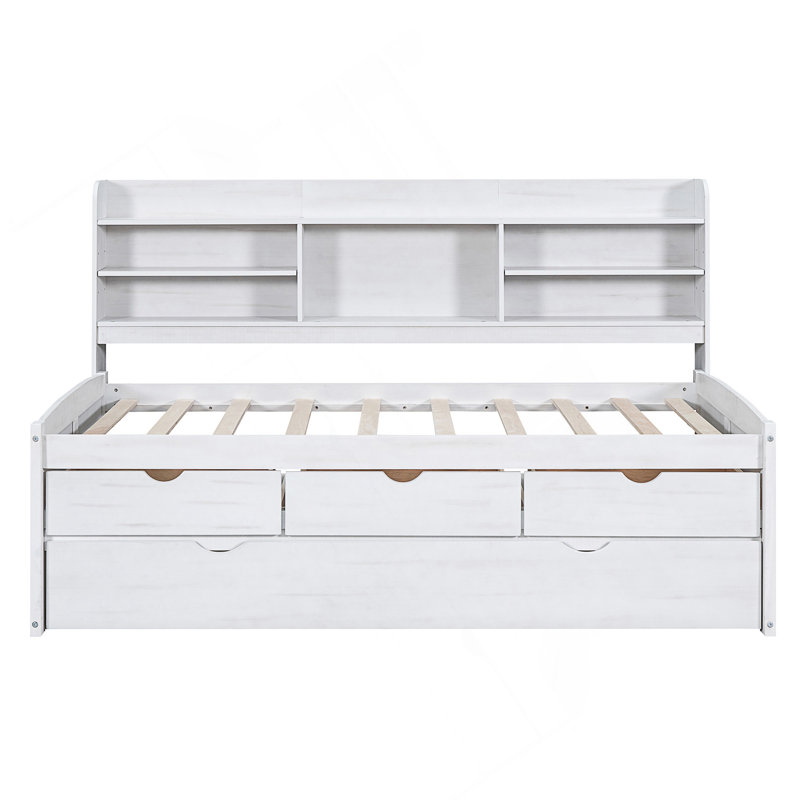 Storage Bed With Trundle, Twin, White Wash