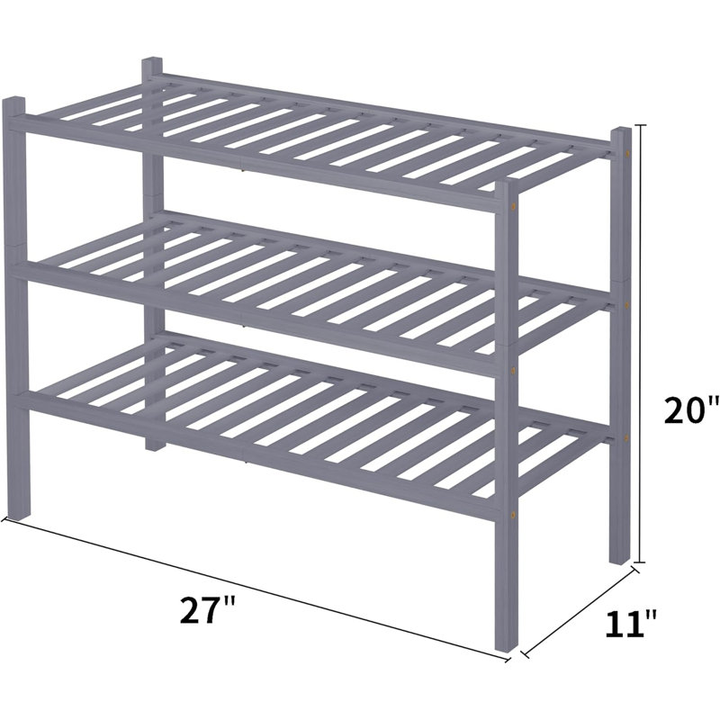 3-Tier Bamboo Shoe Rack, Stackable Free Standing Storage Organizer for Entryway & Small Spaces