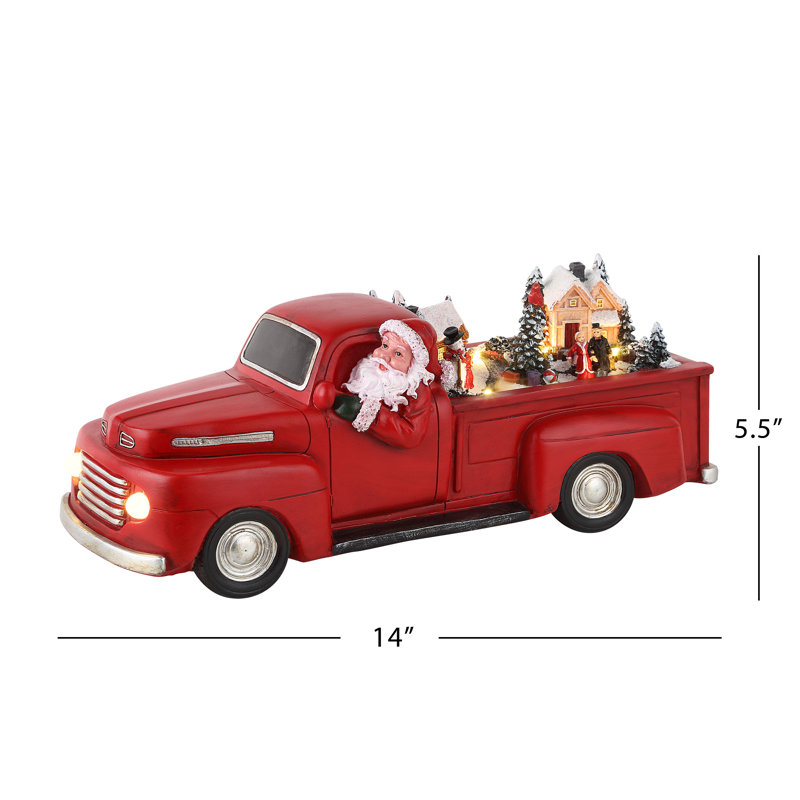 Camion rouge 14 "animé nostalgique - Père Noël blanc