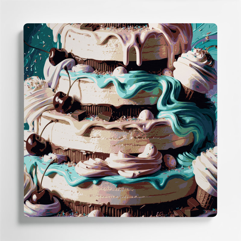 Desserts, gâteau à la crème glacée, art mural en métal gris, H 12 po x l 12 po