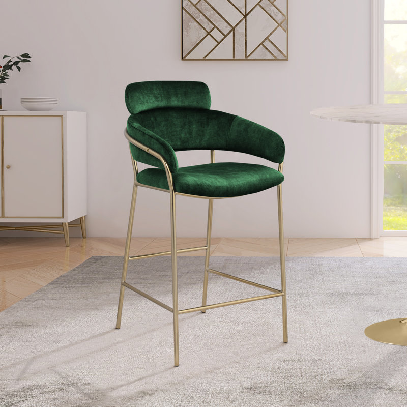 Tabouret de comptoir en velours beige Yara, Velours vert