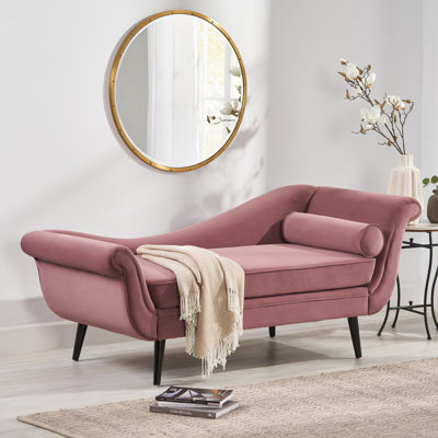 Calix 69'' Modern Contemporary Upholstered Chaise Lounge with Scroll Arms and Birch Wood Tapered Legs