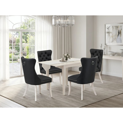 Ensemble de coin-repas 5 pièces comprenant une table de cuisine rectangulaire avec Dropleaf et 4 chaises rembourrées, lin blanc
