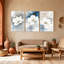 Plantes et fleurs, fleurs blanches avec accents dorés sur fond abstrait, ensemble de 3 impressions d'art sur toile-564889503