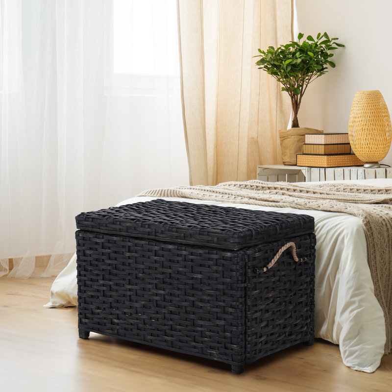 Jacob Hand-Woven Wicker Storage Trunk, Distressed Black