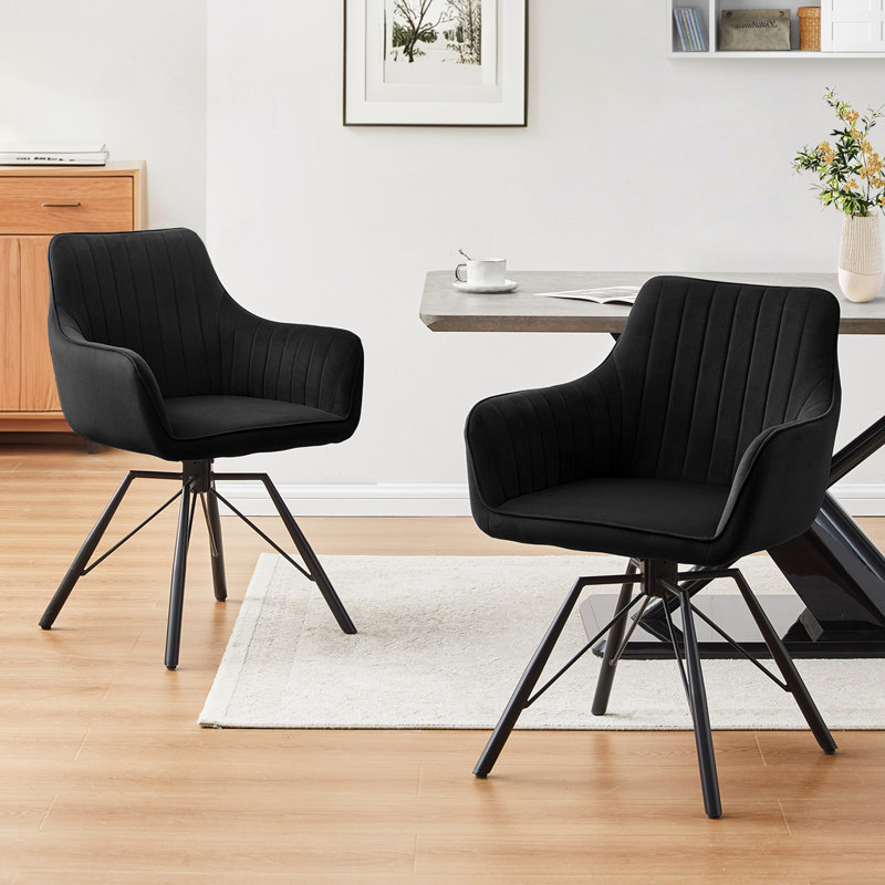 49cm H Velvet Upholstered Metal Armchair, Black