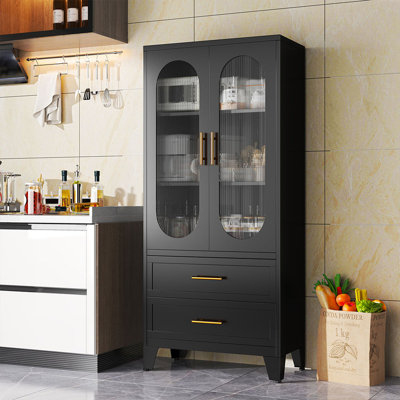 Winston Porter Metal Stoarge Kitchen Pantry Cabinet with 4 Acrylic Glass Doors and Drawers by Winston Porter
