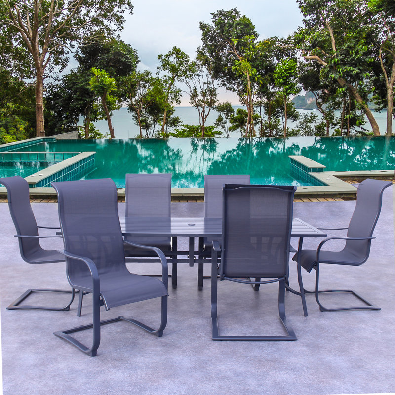 6 - Person Patio Dining Set with Rectangular Table, 27.56" H x 72" L x 41.97" W
