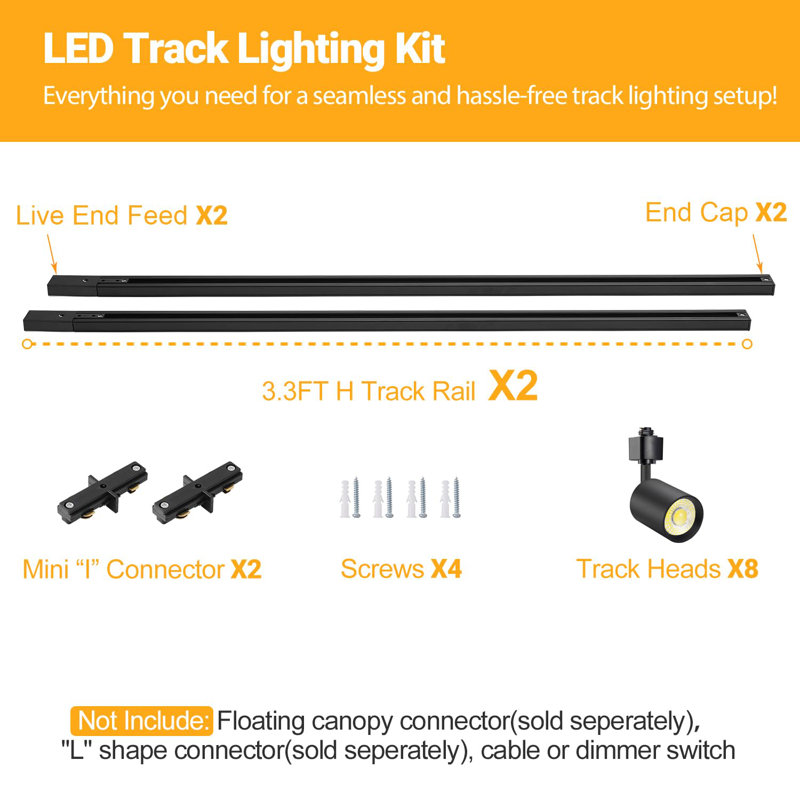 39'' 8 -Light Fixed Track Track Kit with Adjustable Head