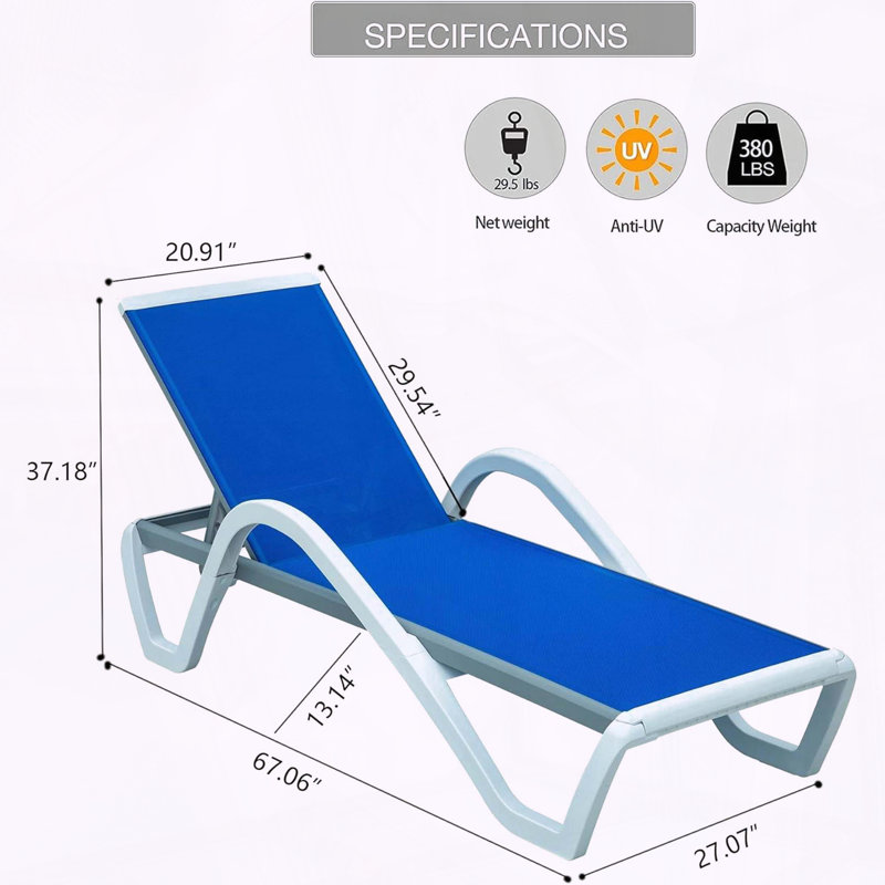 Chaise longue simple en aluminium avec roulettes et dossier réglable, Blue