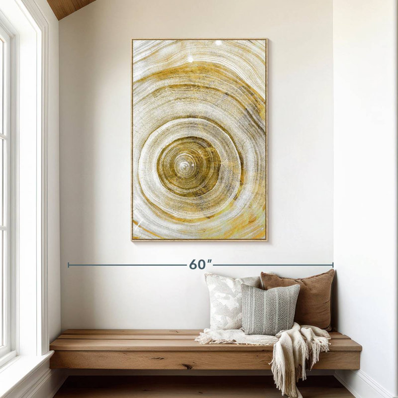 Anneaux d'arbre Molinari géométrique, Floating Frame Natural Wood, 31" x 46"