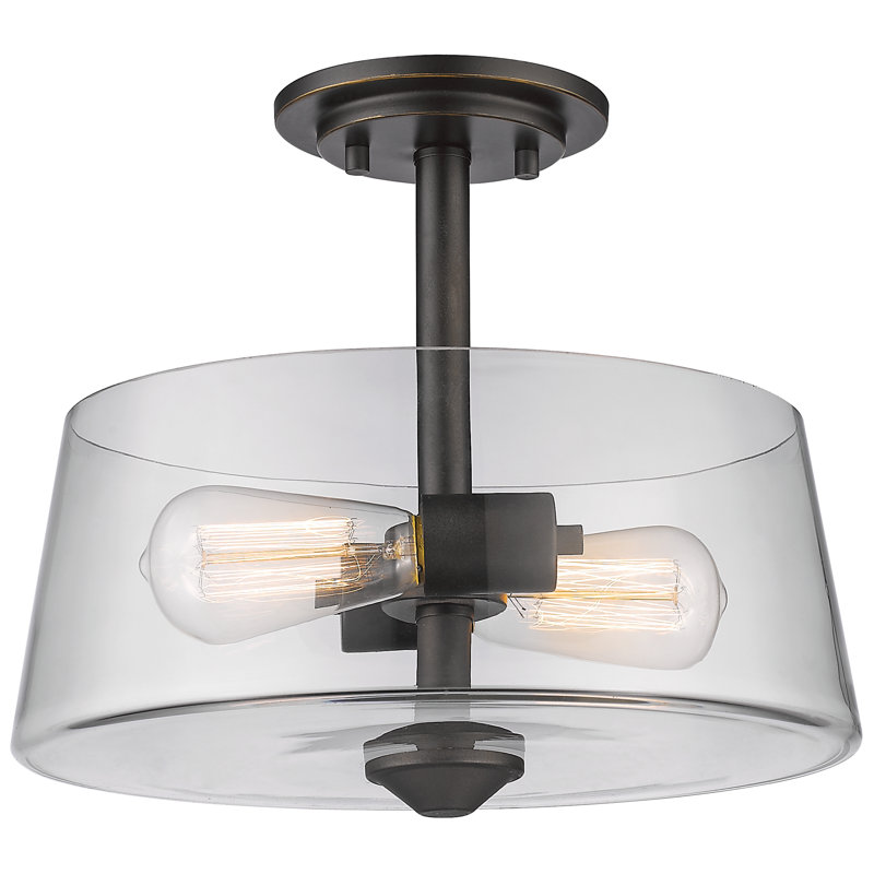 Plafonnier semi-encastré cylindrique 12 po à 2 lumières Jantz, Bronze vieilli