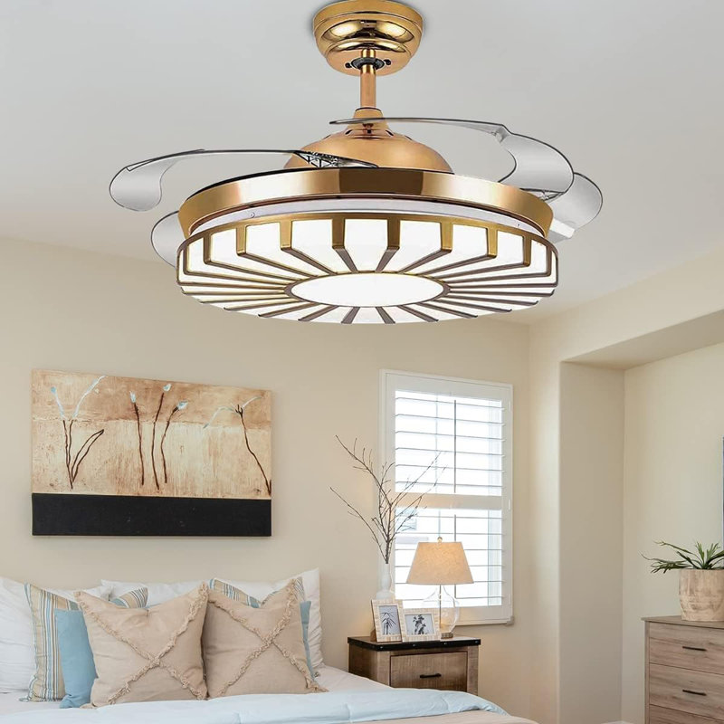 Ventilateur de plafond à pales rétractables intelligentes à 4 pales de 10 po avec télécommande et ensemble d'éclairage Anjanett