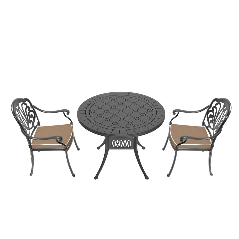 3-Piece Set Of Cast Aluminum Patio Furniture With Brown Cushions, 2