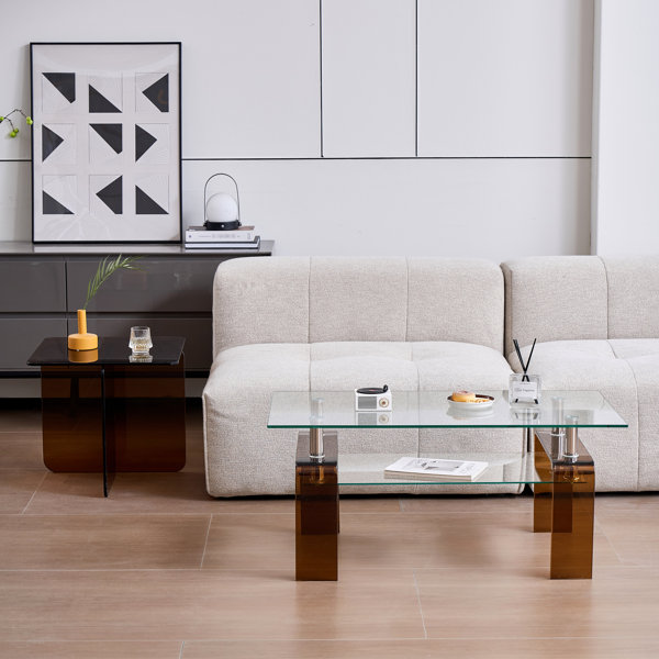 Latitude Run® Living Room Decor - 2 Tempered Glass Coffee Table Table ...