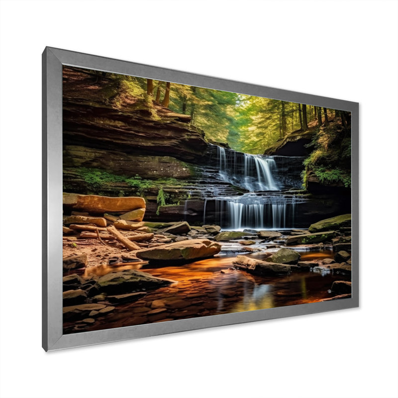 Pennsylvanie, Ricketts Glen State Park - Pennsylvanie, art mural sur toile, Cadre photo argenté, H 16 po x l 32 po x P 1 po
