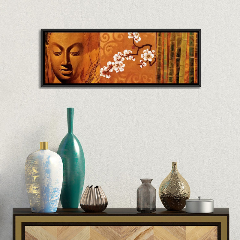 «Buddha Panel I», impression sur toile tendue, H 12 po x l 36 po x P 1,5 po, Toile avec cadre noir