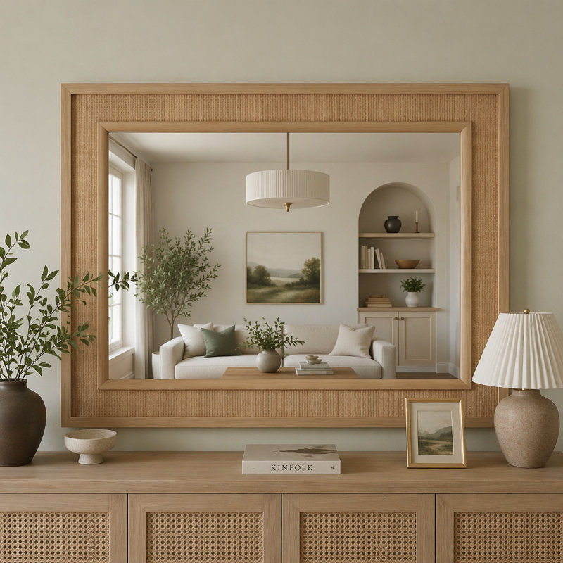 Miroir décoratif en rotin, 20 po x 30 po, Naturel