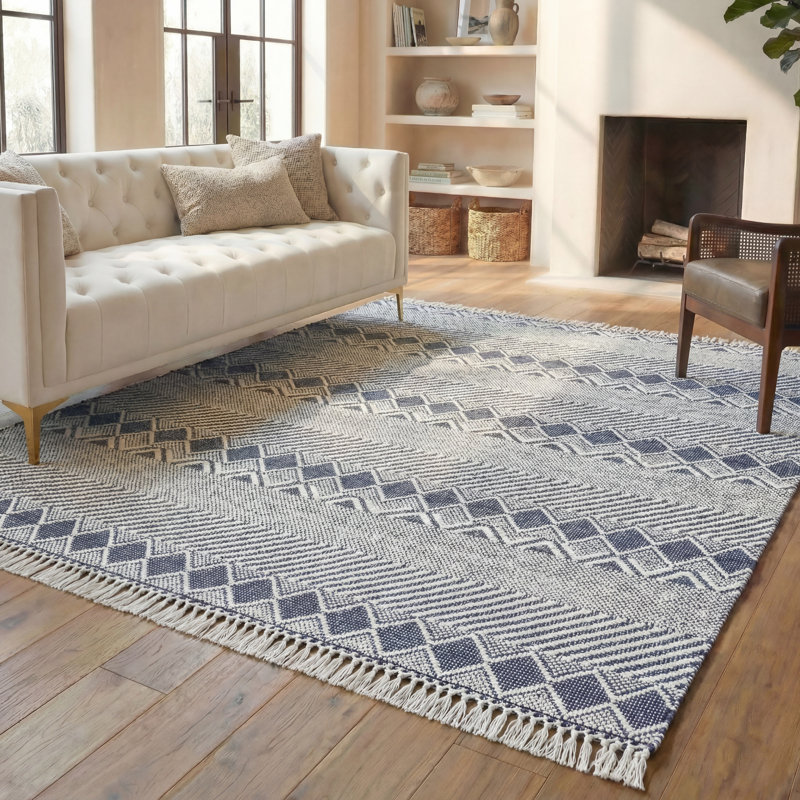 Tapis géométrique en laine tissé à la main Serio Natura, Rectangle 8 pi x 10 pi