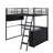 Full Size Metal Loft Bed With LED, Desk And Storage Shelves-499653609