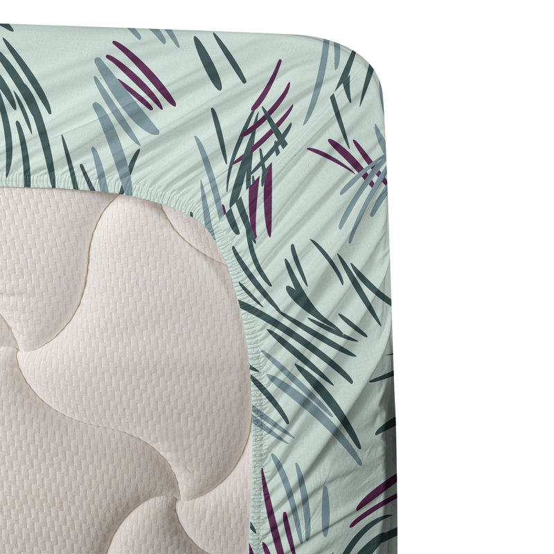 Ambesonne Abstract Sheet Set Minimal Swirly Dash Lines Mint Green and Cadet Blue, Calking Sheet Set with 2 Pillowcases