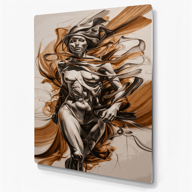 Art mural abstrait en métal beige 88, H 20 po x l 30 po