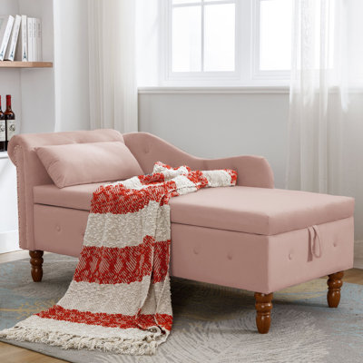 Chaise longue d'intérieur, chaise longue en velours pour chambre à coucher avec rangement et coussin, chaise longue moderne à accoudoirs roulés pour dormir avec garniture cloutée pour le bureau de la chambre à coucher
