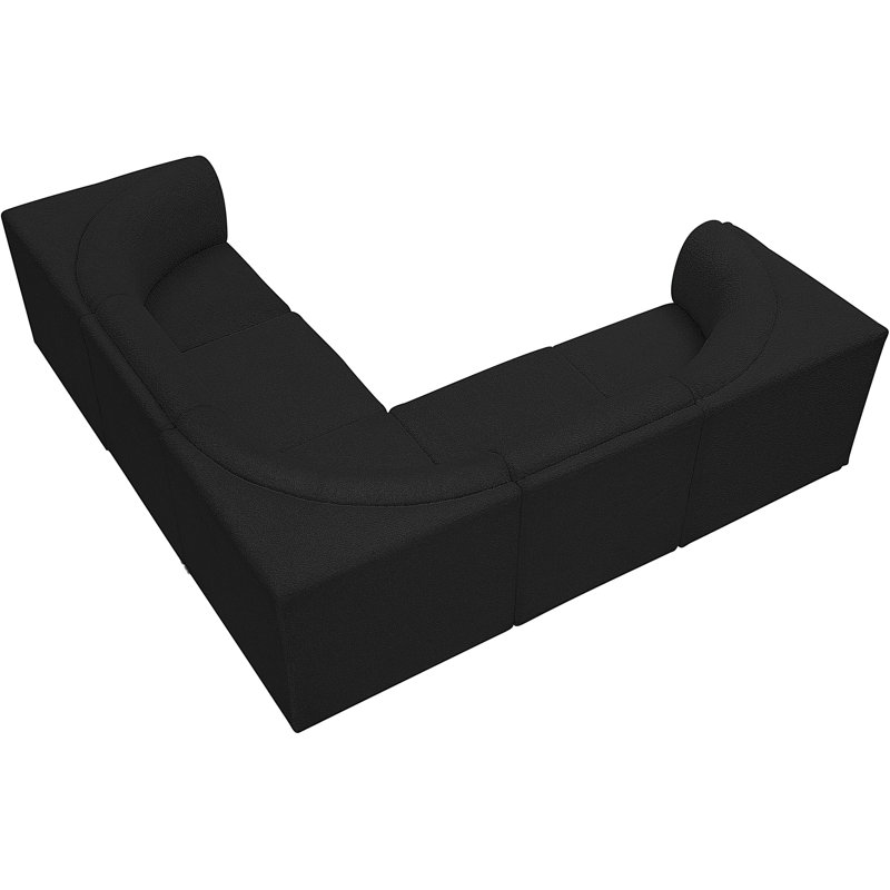 Canapé modulaire rembourré 5 pièces Ollie, Tissu bouclé noir