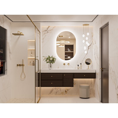 Miroir de salle de bain ovale à DEL avec miroir à maquillage