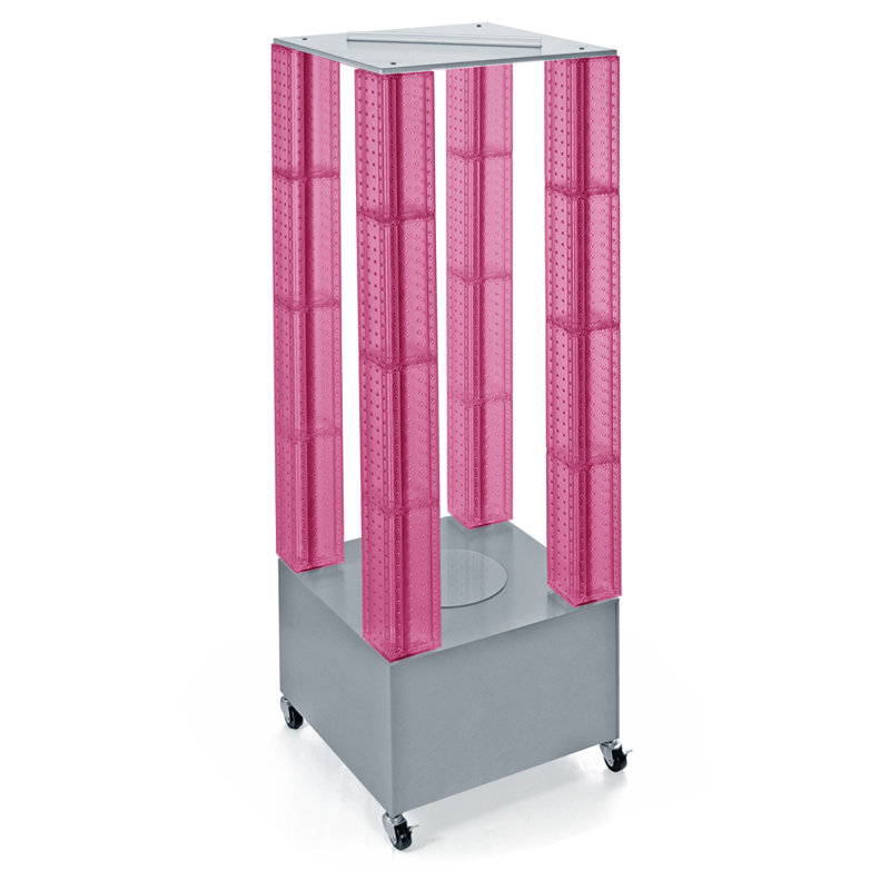 Multi-Tower Pegboard Floor Display on Wheeled Base. Panel Size: 4"W x 48"H
