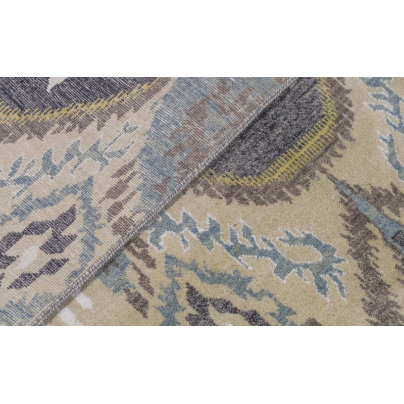 Hand-Knotted High-Quality Ivory and Black Area Rug