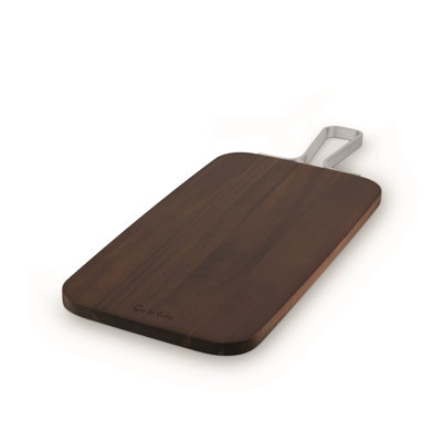 Sur La Table Core Rectangular Paddle Board, Serving Board, Acacia Wood, Brushed Nickel Handle, Walnut Colour