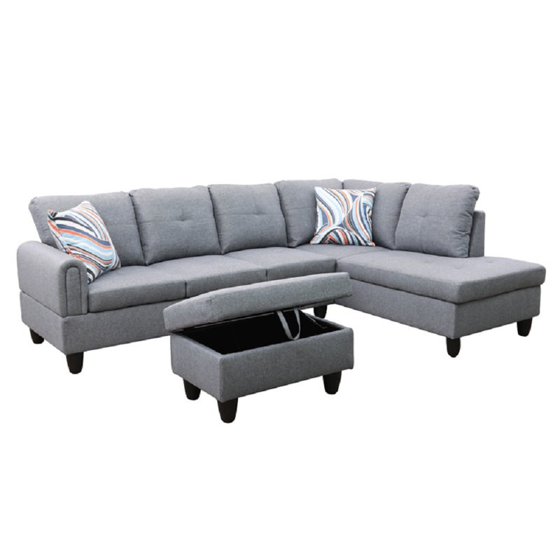 Budwin Upholstered Sectional, Right Hand Facing, Charcoal Gray Linen Blend