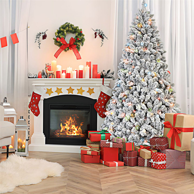 Arbre de Noël floqué avec support en métal, 6', Multicolore