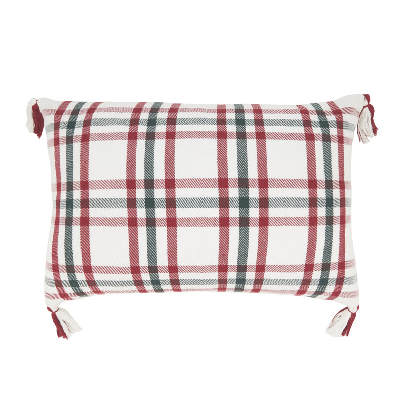 Tasseled Plaid Outdoor Down Filled Throw Pillow