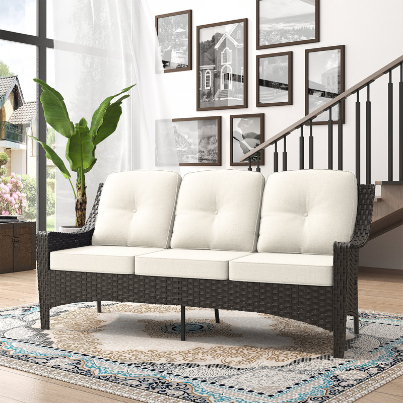 3-Seater Outdoor Wicker Sofa with Deep Seating & Olefin Cushions - Perfect for Patio, Garden, or Backyard, Beige