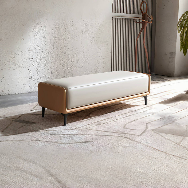 Banc rembourré en cuir Olnee, Beige / orange