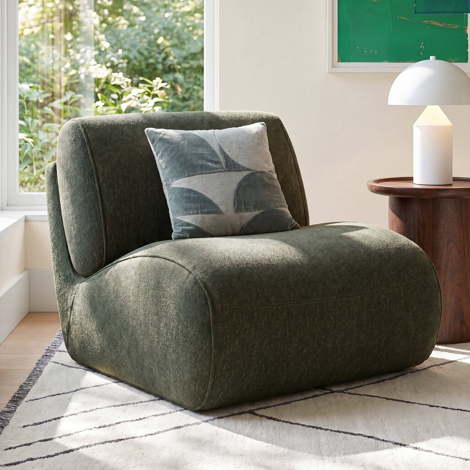 Nita Linen Swivel Lounge Chair, Mellow Forest Chenille