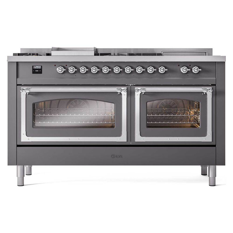 ILVE Nostalgie II Noblesse 60 po à 2 brûleurs, plaque chauffante, plaque de cuisson française, Graphite mat / chrome