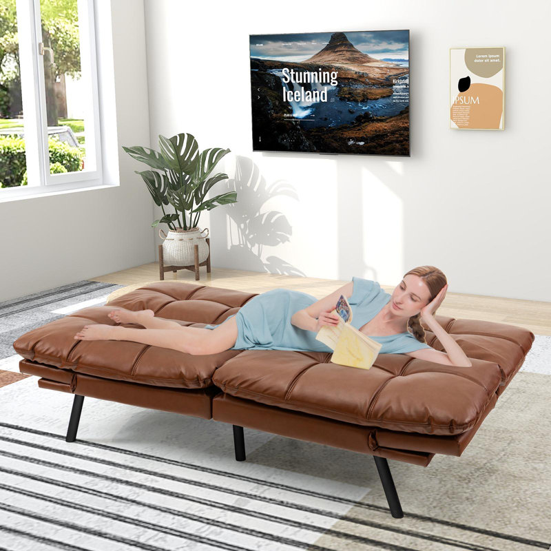 Canapé-lit simple en cuir Vegan de 72 po Dwyn, Similicuir brun