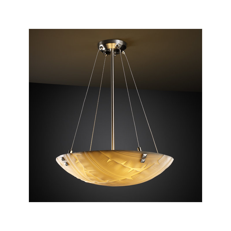 Luminaire suspendu inversé 3 lumières Porcelina, Nickel brossé, Cercles concentriques à faiteau, Vagues