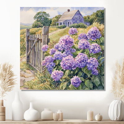 Hydrangées par la clôture de ferme - art mural hortensias
