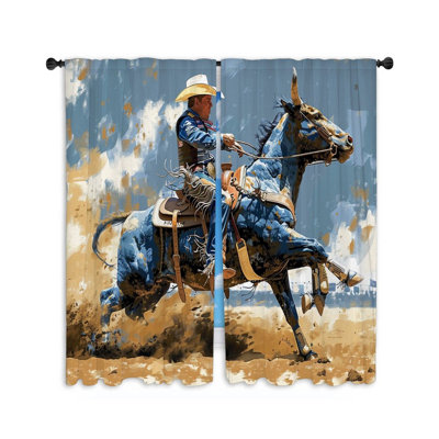 Rodeo Sports Bathroom Polyester Room Darkening Curtain Pair