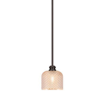 Stewart Stem Hung Mini Pendant Shown In Espresso Finish With 6" Amber Textured Glass