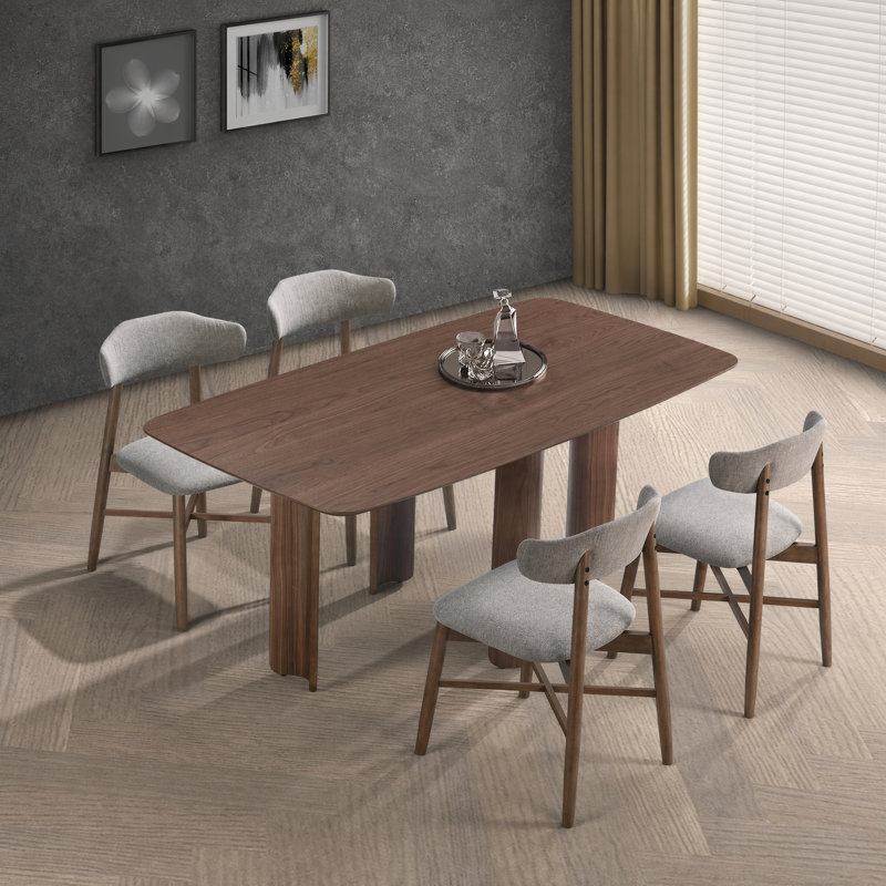 Coral Modern 5-Piece Solid Wood Dining Room Set With Sculpted Column Legs And Upholstered Chairs, 5 Pieces: Table, 4 Chairs